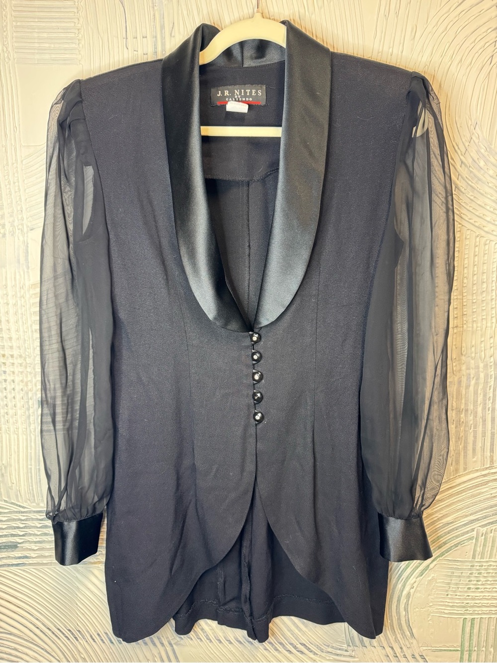 Vintage Y2K Black Sheer-Sleeve Evening Top